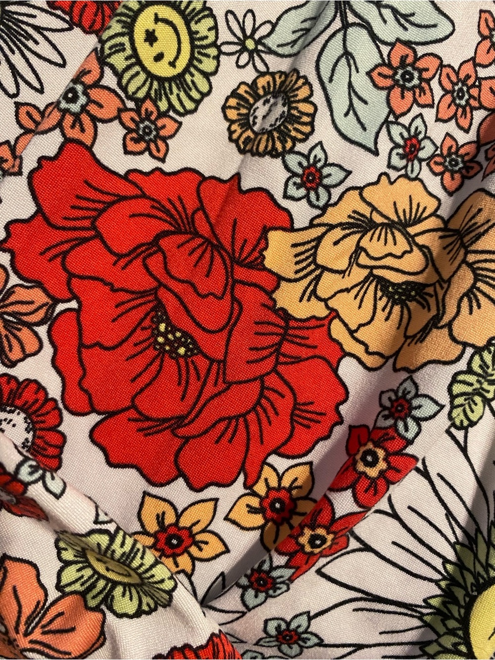 Floral Smile Wide-Leg Pajama Pants - White with Red & Yellow Floral Print - Picture 2 of 4